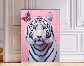 Tiger and Butterfly Art Print – Botanical Home Decor