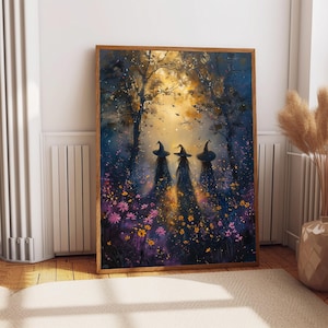 Enchanted Witches in Forest: Fantasy Wall Art