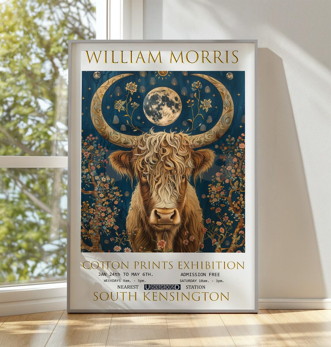 William Morris Highland Cow Poster, Vintage Textiles Art Print - Etsy