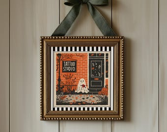 Print Halloween-spooktattoostudio – Spookachtige gotische muurkunst