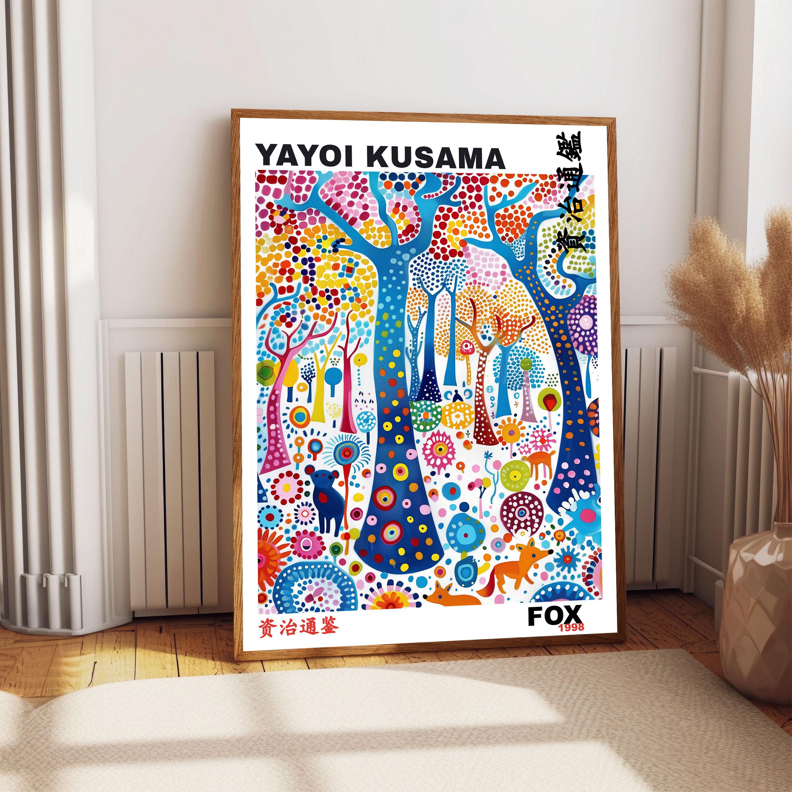 Yayoi Kusama Fox Print, Japanese Wall Art, Colorful Whimsical