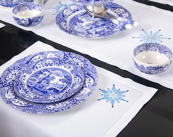 Caminos de mesa navideños bordados, manteles individuales, servilletas, diseño de copos de nieve: decoración para la mesa del comedor, elegante decoración de mesa de invierno, idea de regalo