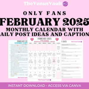 OnlyFans Feb 2025 Content Calendar | Adult Creator PPV + Captions Calendar Promo Bundle Customizable in Canva | Fansly Camgirl