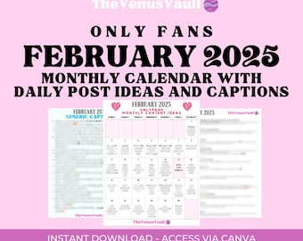 OnlyFans Feb 2025 Content Calendar | Adult Creator PPV + Captions Calendar Promo Bundle Customizable in Canva | Fansly Camgirl