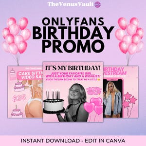 ONLYFANS BIRTHDAY PROMO Bundle | Customizable Fansly or Adult Creator Tip Menu, Vip, Sales + Games, Livestream, Snapchat Templates For Canva