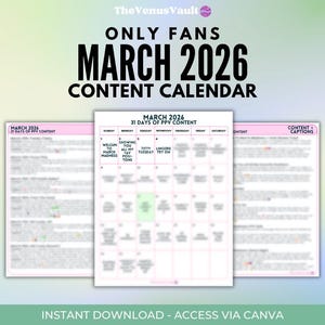 Calendario de contenido de OnlyFans para marzo de 2026 / Ideas para publicaciones precargadas de Cal PPV diarias Subtítulos / Perfecto para publicaciones diarias de Fansly Mensajes Día de San Patricio