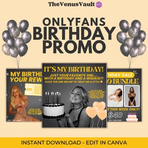 ONLYFANS Black + Gold BIRTHDAY PROMO Bundle | Customizable Fansly Adult Creator Tip Menu Vip Games Livestream Snapchat Templates For Canva