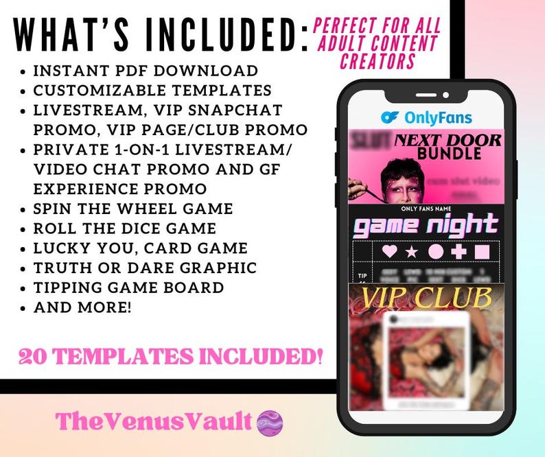 20 OnlyFans Promo + Game Templates | Adult Content Creator Template Bundle Customizable in Canva | Only Fans Fansly Camgirl image 2