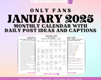 OnlyFans January 2025 Content Calendar | Adult Creator PPV + Captions Calendar Promo Bundle Customizable in Canva | Fansly Camgirl