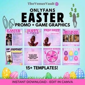 OnlyFans EASTER Game + Modelli promozionali per creatori di contenuti per adulti / Menu suggerimenti Canva predefiniti e personalizzabili Giochi Bunny Bingo Egg Hunt Spin Wheel Canva