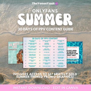 OnlyFans Summer Content Guide | OF Model Adult Content Creator PPV, Captions, Calendar + Promo Bundle Customizable in Canva | Fansly Camgirl