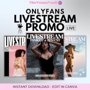 May include: Three social media graphics for a livestream promotion. The graphics feature the text "Livestream" and "Tonight @ 7PM CST". The graphics are in a black and white color scheme with a pink and white background.