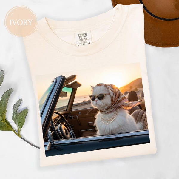 Funny Cat Driving Convertible Car Meme Shirt, Viral Tees, Cute Tshirt, Funny Gift For Girlfriend, Sarcastic Tee, Trendy Shirt