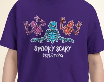 KIDS Spooky Skeleton T-Shirt - Halloween Ghost Lucy Design in Purple, Blue, Red - Perfect for Fall and VR Gamers!