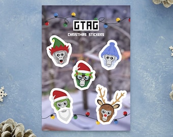 Gorilla Tag-Inspired Christmas Stickers, Funny Monke Holiday Sticker Sheet, VR Gamer Gift, Gorilla Tag Merch Stocking Stuffer