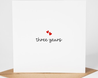 3rd Anniversary Card, Happy Anniversary Card, Three Years, 3 Year Anniversary Card, For Her, For Him, Hearts, Cute Anniversary Card