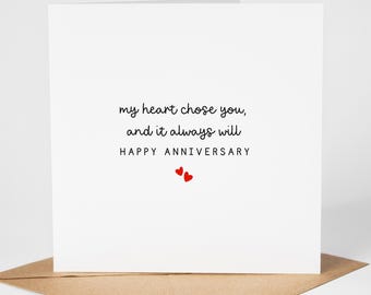 My Heart Choose You Anniversary Card, Wedding Anniversary Card, Love Card, Romantic Anniversary Card, For Wife or Husband, Hearts Card