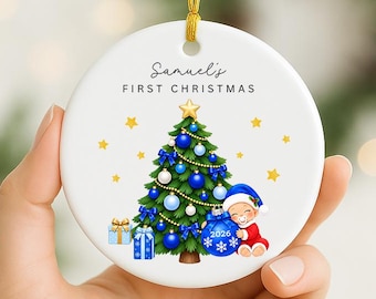 Personalised Baby First Christmas Bauble 2026, Baby Boy Ceramic Ornament, Custom Name Xmas Tree Decoration, Newborn Gift, 1st Xmas Keepsake