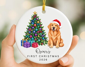 Personalised Dog First Christmas Bauble 2026, Puppy's 1st Xmas Tree Decoration, Custom Pet Name Ceramic Ornament, Pet Christmas Keepsake