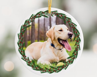Personalised Dog’s First Christmas Photo Bauble, Puppy's 1st Xmas Tree Decoration, Pet Photo Gifts, Family Dog Xmas Ceramic Ornament 2026