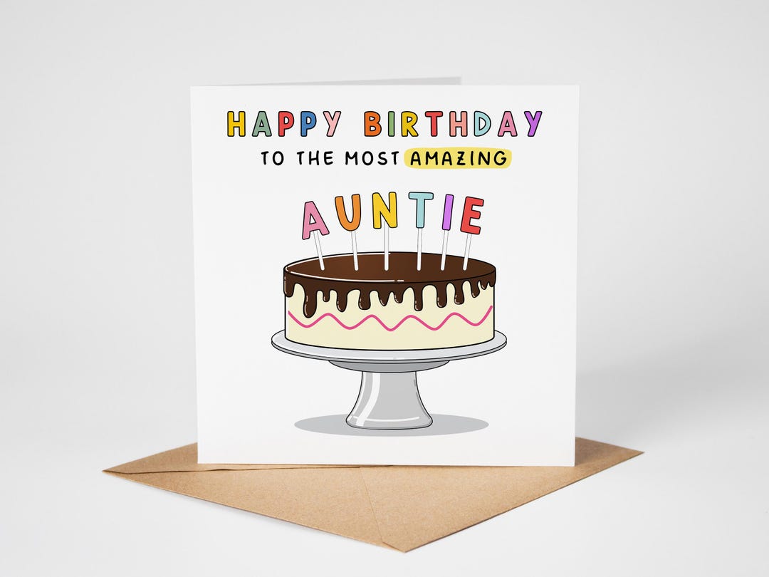 Auntie Happy Birthday Card, Cute Birthday Cake Card, for Her, Auntie ...