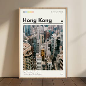 Hong Kong City Poster – Minimalist Skyline Wall Art, Vintage Asia Travel Print, Urban Photography of Hong Kong, Modern City Decor