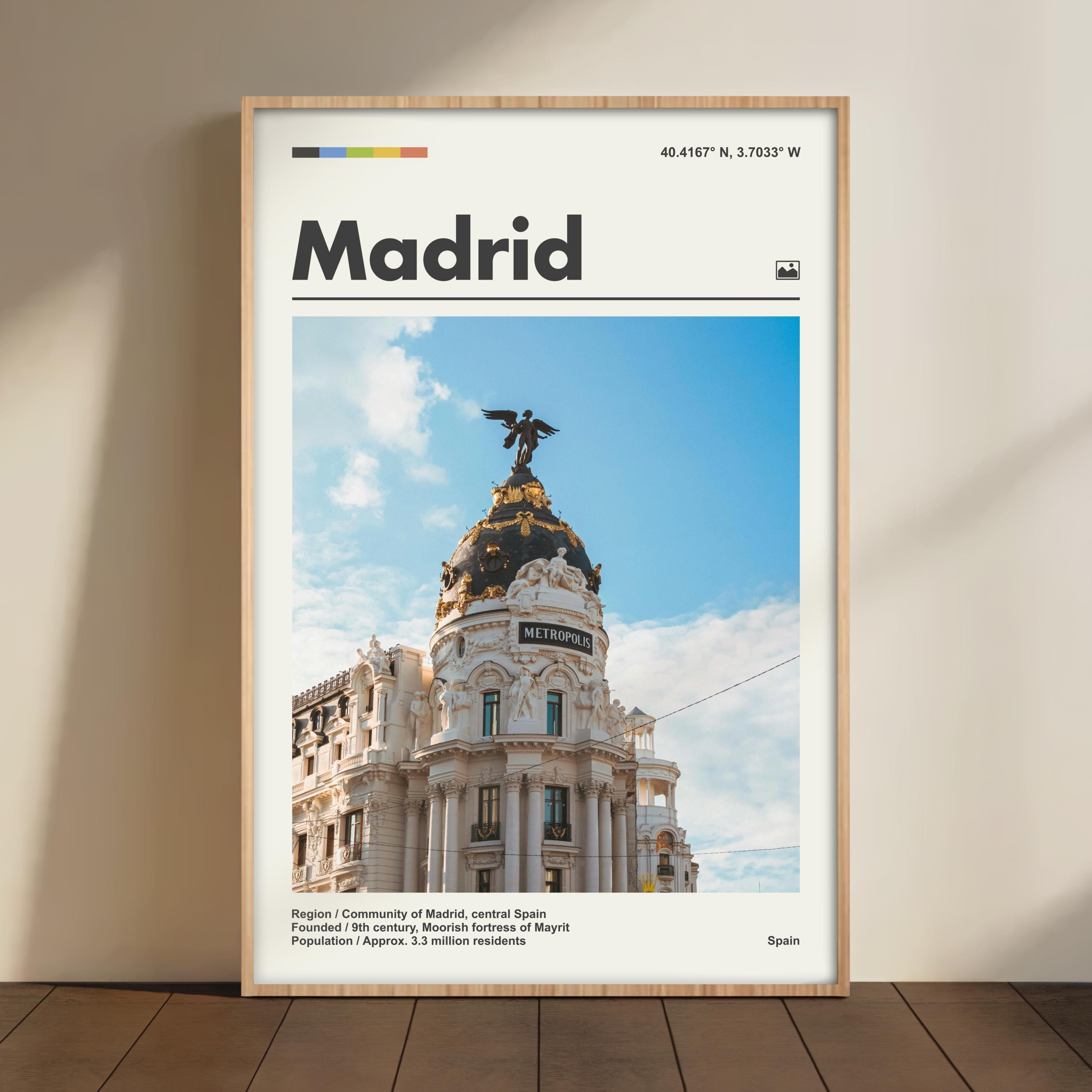 Madrid Metropolis Building Print – Vintage Spain Travel Poster - Etsy