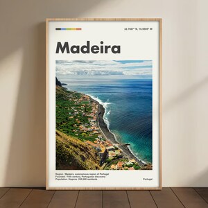 Póster de la costa de Madeira: arte mural oceánico de Portugal, impresión minimalista de viajes, fotografía de acantilados atlánticos, decoración de paisajes costeros, Madeira