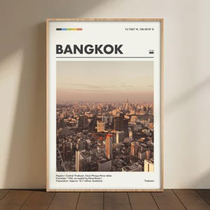 Bangkok City Poster – Minimalist Thailand Wall Art, Vintage Bangkok City Print, Temple & Skyline Photography, Southeast Asia Decor