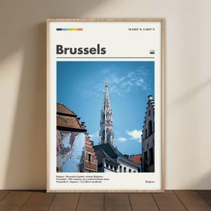 Brussels City Poster – Minimalist Belgium Wall Art, Vintage Brussels Church Print, European Architecture Photography, Brussels Travel Decor