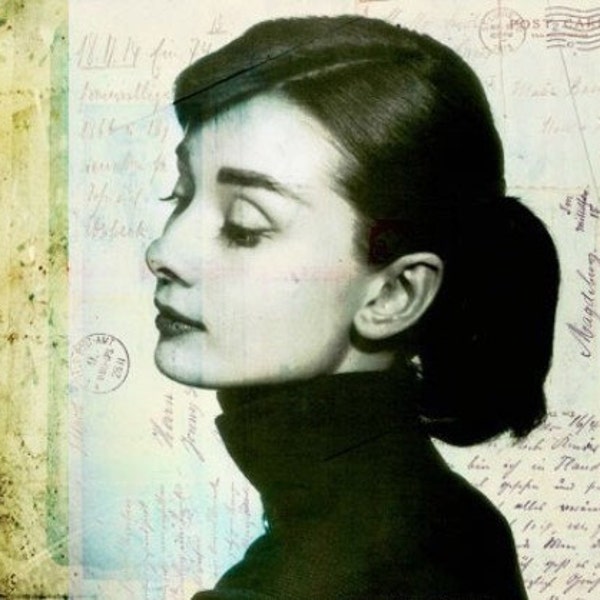 Audrey Hepburn -  Ponytail Mixed Media Collage Art Print
