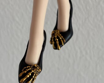 Gothic Gold Skull Claw Doll High Heels for 1/6 Fashion Dolls/12" Doll/Integrity Toys/Fashion Royalty, Dark Aesthetic Skull Hand Doll Shoes
