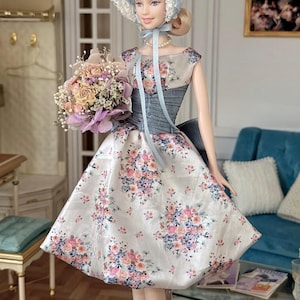 Elegante vestido floral para muñecas ST y FR, ropa de moda personalizada BJD de 30 cm/12 pulgadas/1:6, vestido de cóctel, de noche o de princesa hecho a mano.
