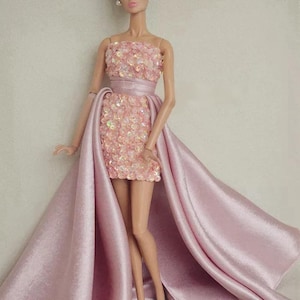 30cm Fashion Doll Handmade High-Low Beaded Sequin Gown & Train｜1/6 Bjd/12&quot; Doll Dreamy/Fantasy Custom/Princess Clothes/Wedding/Evening Dress