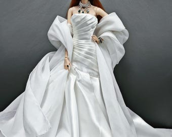 Fashion Doll Satin/Silk Evening Dress/Wedding Dress, 1/6 BJD/30cm/12" Doll Custom Clothes, 1/6 BJD Handmade Gown/Princess Dress