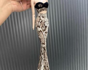 Chic Snake Print Flared Pants for Fashion Royalty/Integrity toys/12inch Fashion Doll, 1/6 Doll Handmade Cool Snakeskin/Python Print Pants