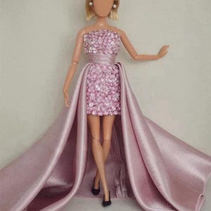 30cm Fashion Doll Handmade High-Low Beaded Sequin Gown with Train, 1/6 Bjd/12&quot; Doll Custom Dress/Princess Clothes/Wedding/Evening Dress