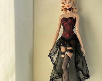 Elegant Lace Corset Lingerie Set for 1/6 Fashion Doll/Fashion Royalty - 4-Piece Outfit: Corset, Stockings, Underwear, Choker, Optional Shawl
