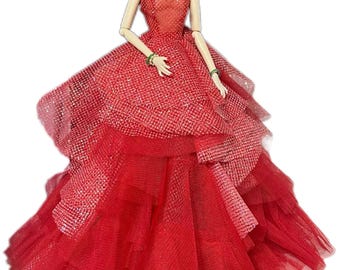 12"/30cm Fashion Doll Custom Multi-layered Sparkling/Shiny Rhinestone Tiered Tulle Ball Gown｜1/6 BJD Handmade Princess/Evening Dress/Clothes