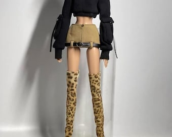 Cool Leopard Over-the-Knee Boots for Integrity Toys - Fashion Royalty - FR2, Nu.Face, Poppy Parker, 30cm Fashion Dolls/12"/1:6 Dolls Shoes