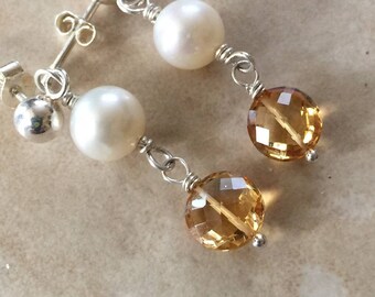 Heart Shape Dangle Pearl Earrings Cultured Freshwater Pearls Etsy