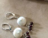 Pearl Rhodolite Garnet Earrings January Birthstone June Birthstone Red Earrings