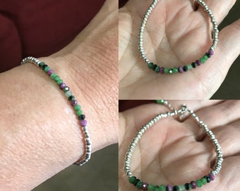 Thailand Hill Tribe Silver, Ruby in Zoisite, Skinny Bracelet, Green Bracelet, Silver Bracelet, Silver snd Green Bracelet, Natures Splendour