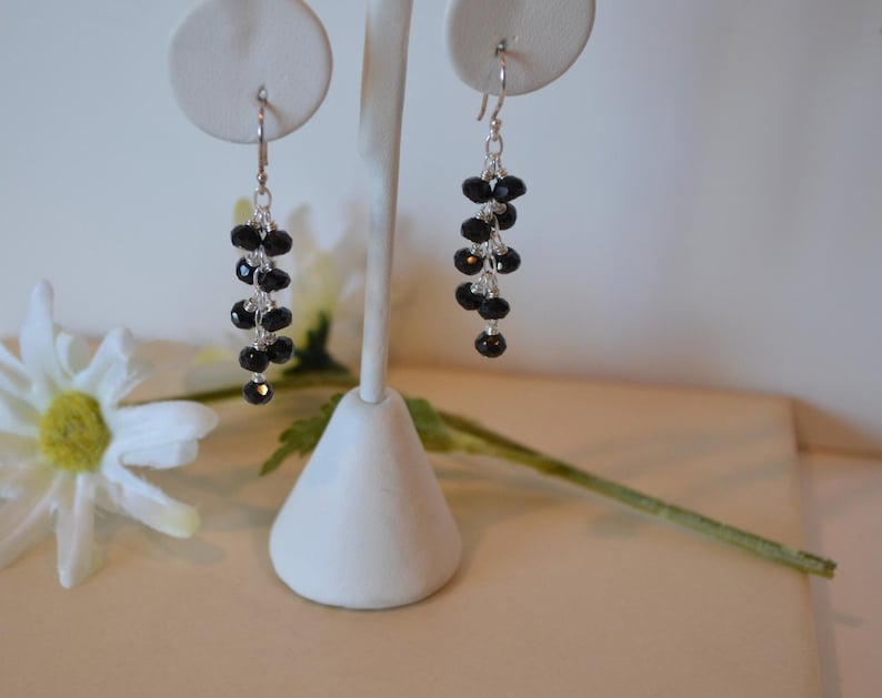 Untreated Gemstone Black Spinel Waterfall Earrings Natural ColorHigh Quality Gemstones Black Spinel