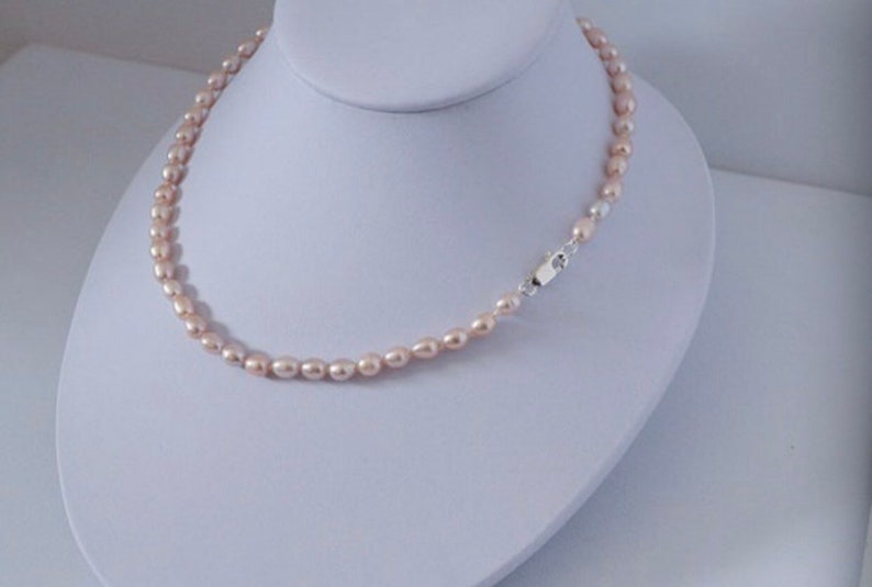 Natural Color Soft Peach Cultured Freshwater Pearl Necklace Hand Knotted Silk Thread Simple Pearl Necklace Petite Pearls image 2
