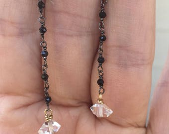 Herkimer Diamonds, Black Spinel, Line Earrings, Natures Splendour, Black And White, Natural Gemstone Earrings, April Birthstone, Quartz