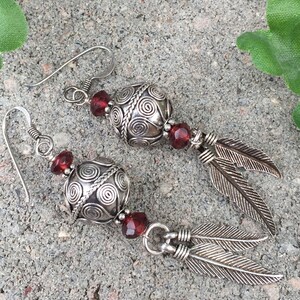 Feather Earrings, Silver Feather Earrings, Bali Beaded Earrings, Long Earrings,Dangle Earrings, Natures Splendour image 3