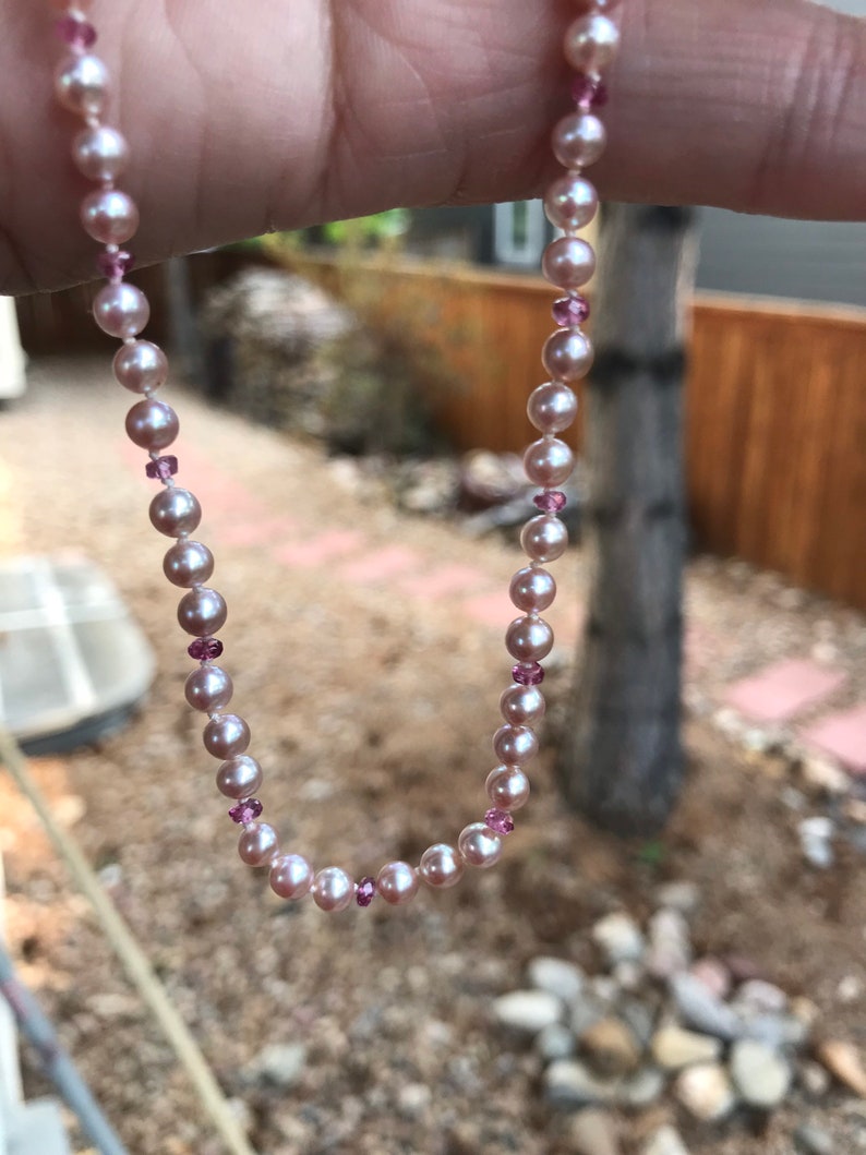 Pearl Necklace, Pink Tourmaline Necklace, Pink Necklace, Hand Knotted Necklace, Natures Splendour Jewelry, June Birthdays image 2