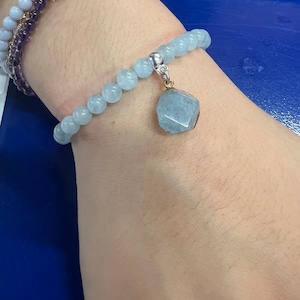 Aquamarine Gemstone Bracelet, Aquamarine Stretch Bracelet, Blue Beaded Bracelet, Womens Bracelet, Mens Bracelet
