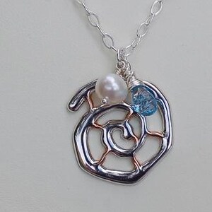 Ammonite Pendant, Rose Gold Sterling Silver Blue Topaz Gemstone Pearl Necklace/Pendant Nautical Pendant Natures Splendour Beach image 3